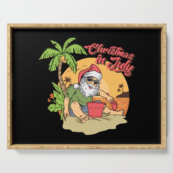 Christmas In July Santa Claus Beach Serving Tray