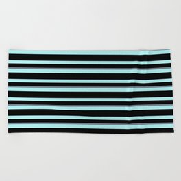 [ Thumbnail: Turquoise, Black, and Slate Gray Colored Stripes Pattern Beach Towel ]