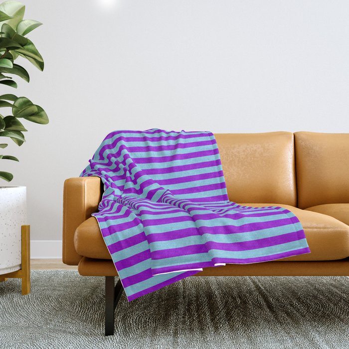 Sky Blue & Dark Violet Colored Striped Pattern Throw Blanket
