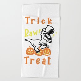 Trick Rawr Treat Halloween T-Rex Funny Dinosaur Beach Towel