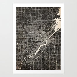 Toledo map Ohio Ink lines 2 Art Print