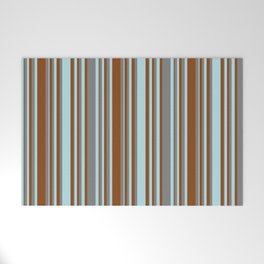 [ Thumbnail: Brown, Powder Blue & Grey Colored Stripes/Lines Pattern Welcome Mat ]
