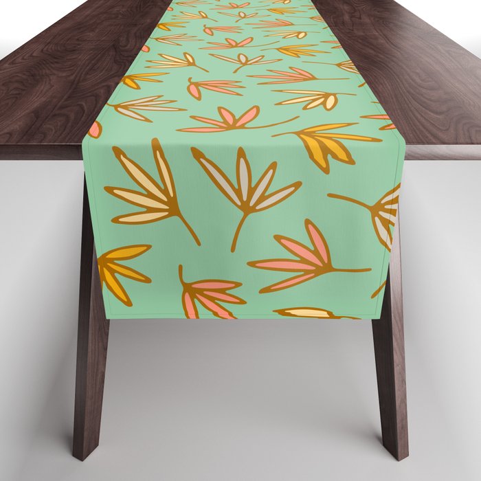 TOSSED OUTLINED PETALS PATTERN in PASTELS AND BROWN ON MINT Table Runner