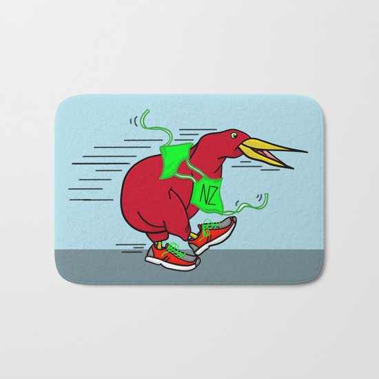 Kiwi Wearing Running Shoes Bath Mat