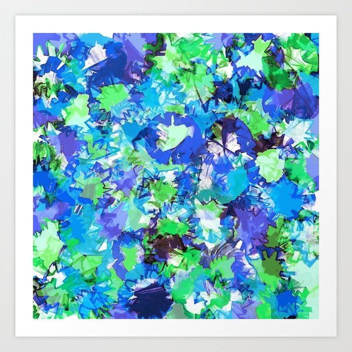 Flower Filled Abstract In Shades Of Blue And Green Art Print