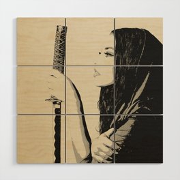 Samurai Warrior Girl Portrait Wood Wall Art
