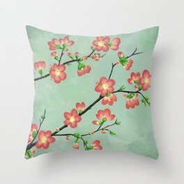 Flowering Quince Branches Throw Pillow