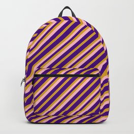 [ Thumbnail: Indigo, Goldenrod & Pink Colored Pattern of Stripes Backpack ]