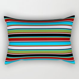 [ Thumbnail: Eyecatching Deep Sky Blue, Green, Dark Red, Lavender, and Black Colored Lines/Stripes Pattern Rectangular Pillow ]