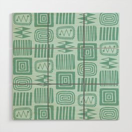 Retro Mid Century Modern Check Pattern 243 Blue and Green Wood Wall Art