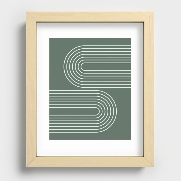 Geometric Lines Rainbow 14 in Sage Green Recessed Framed Print