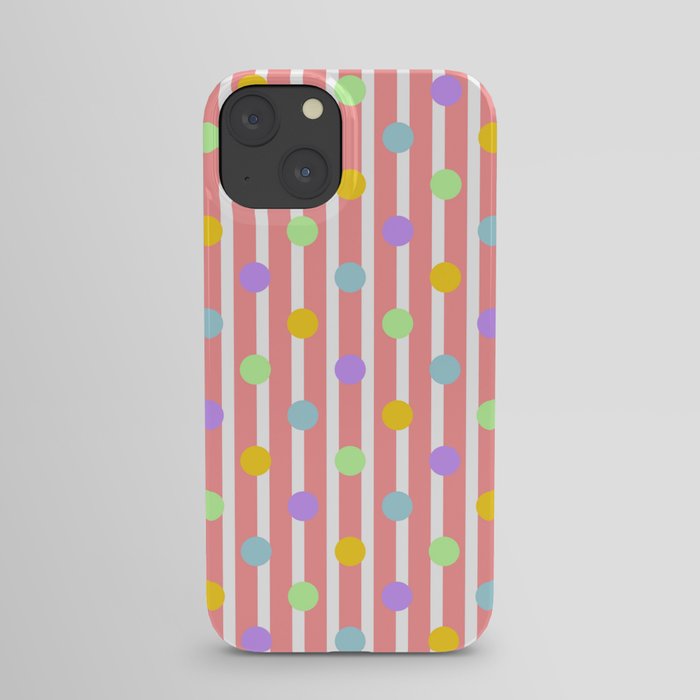 Pastel Dots and Stripes - coral iPhone Case