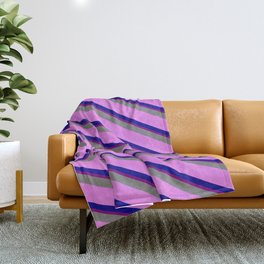 [ Thumbnail: Grey, Violet, Dark Blue & Purple Colored Lined Pattern Throw Blanket ]