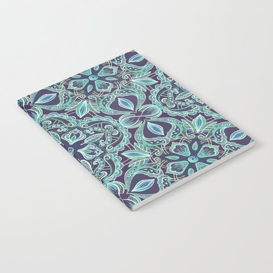 Chalkboard Floral Pattern in Teal & Navy Notebook