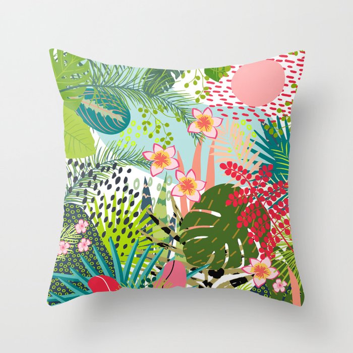 Tropical, Palms, Jungle Prints, Nature Art. Throw Pillow
