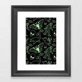 Cryptid Pattern: Green Lines Framed Art Print