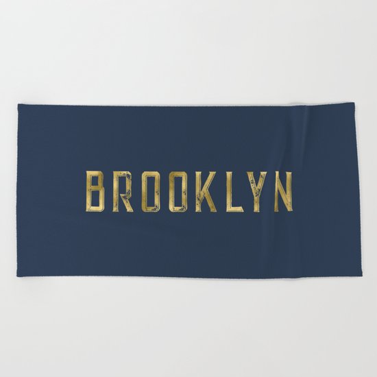 Brooklyn in Gold on Navy Beach Towel