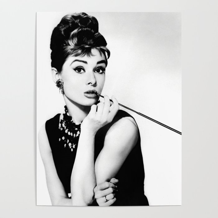 Audrey Hepburn Portrait, Black and White Vintage Art  Poster