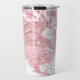 Light pink, muted pink and dusty pink watercolor world map with cities Travel Mug