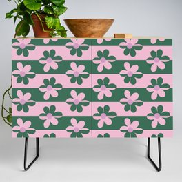 Retro Floral Pattern - Green Pink 2 Credenza