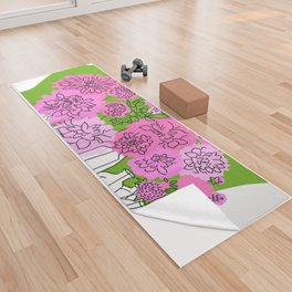 Mid-Century Modern Flower Bouquet Pink and Green Yoga Towel
