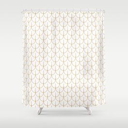 Gold and White Art Deco Fish Scale Pattern Shower Curtain