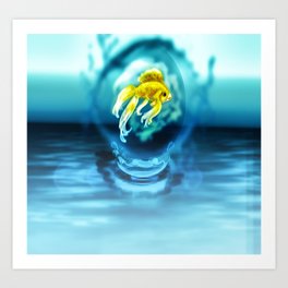 A Magic bubble Art Print | Digital, Goldfish, Painting, Magic, Splash, Mist, Fish, Fog, Ocean, Water 