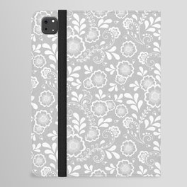 Light Grey And White Eastern Floral Pattern iPad Folio Case