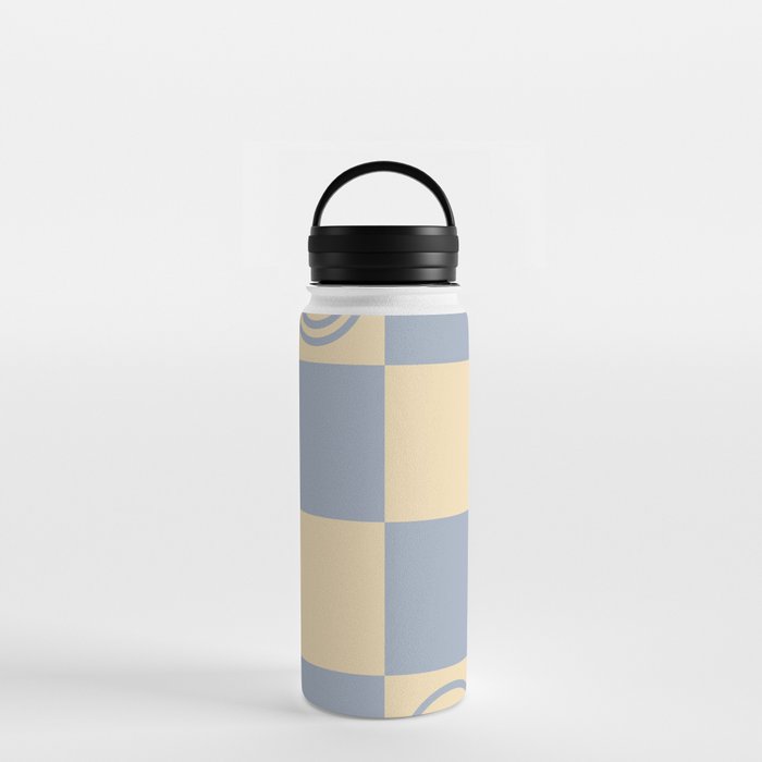 Cute Smiley Faces on Checkerboard \\ Neutral Color Palette Water Bottle