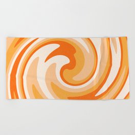 Retro 70s Orange Swirl Abstract Spiral Beach Towel