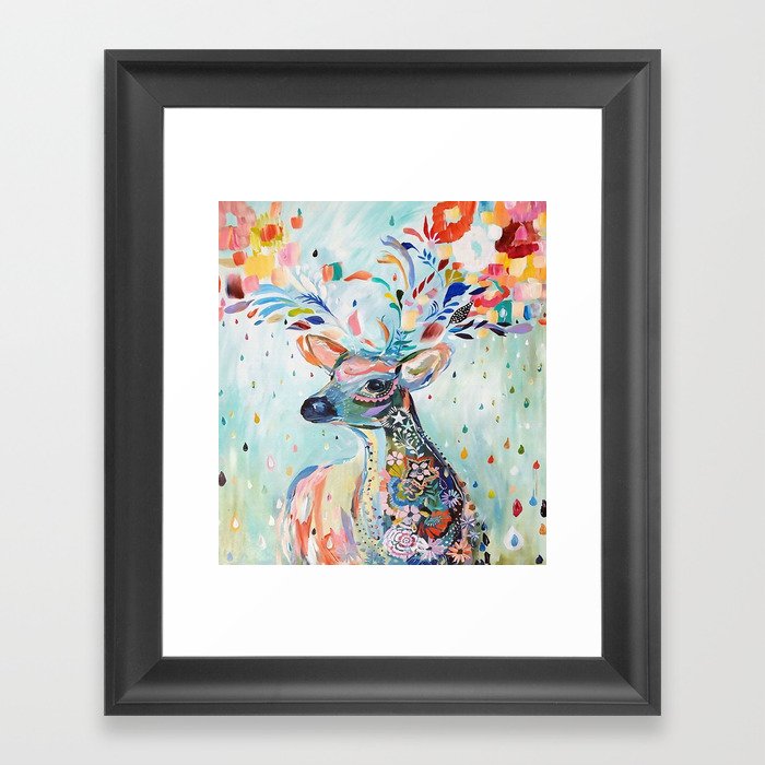 Deer Flower Artwork Framed Art Print