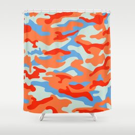 Camouflage Pattern Orange Blue Red Shower Curtain