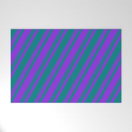[ Thumbnail: Purple & Teal Colored Stripes Pattern Welcome Mat ]