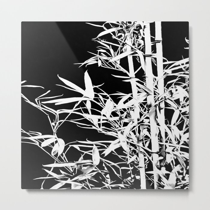 White Bamboo Silhouette On Black Metal Print