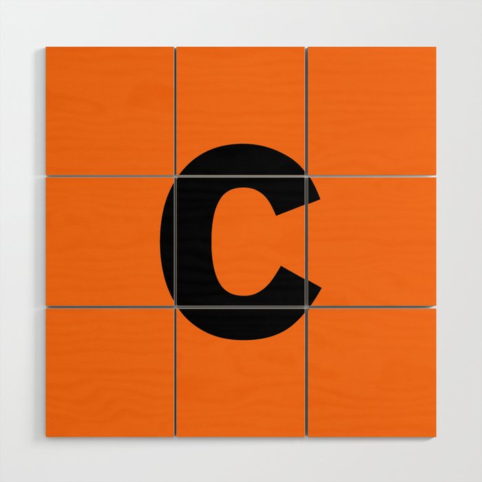 letter C (Black & Orange) Wood Wall Art