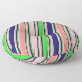 [ Thumbnail: Lime Green, Light Pink, Light Coral & Midnight Blue Colored Lines/Stripes Pattern Floor Pillow ]