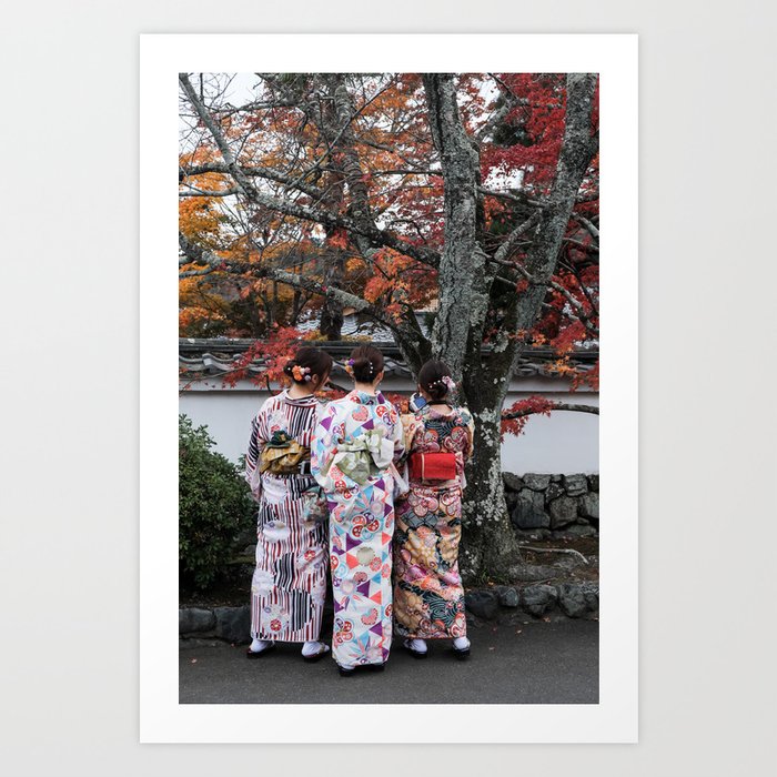 Kimono girls in the fall | Japan travel photography | Colorful art print Art Print