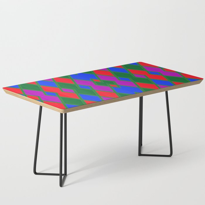 Argyle Pattern Using Red Green Blue and Purple Diamonds Outlined in Green Lines Coffee Table