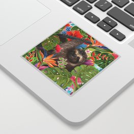 Sloth among exotic flowers Sticker