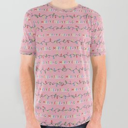 Pink Merry Everything Christmas Lights All Over Graphic Tee