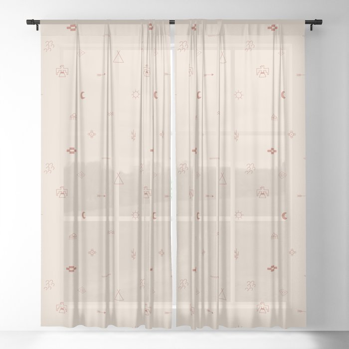 Southwestern Symbolic Pattern in Coral & Cream Sheer Curtain