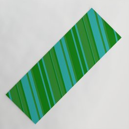 [ Thumbnail: Forest Green, Green & Light Sea Green Colored Pattern of Stripes Yoga Mat ]