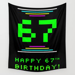 [ Thumbnail: 67th Birthday - Nerdy Geeky Pixelated 8-Bit Computing Graphics Inspired Look Wall Tapestry ]