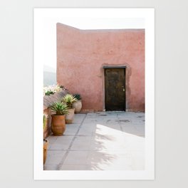 Magical Morocco - Ourika | Coral colored house and wooden door in the atlas mountains Art Print