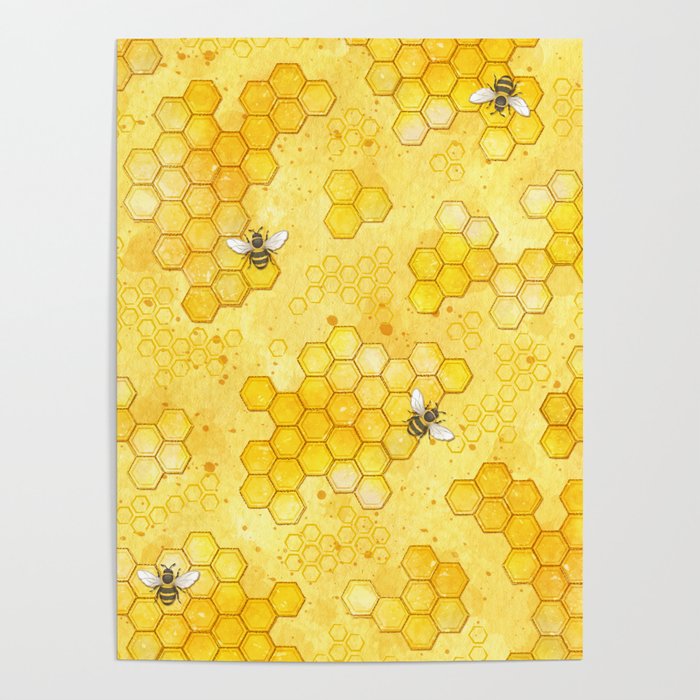 Meant to Bee - Honey Bees Pattern Poster