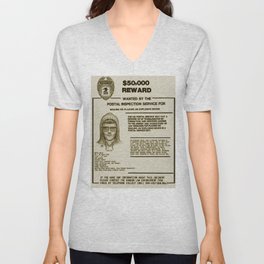 Unabomber Ted Kaczynski Wanted Poster 2 V Neck T Shirt