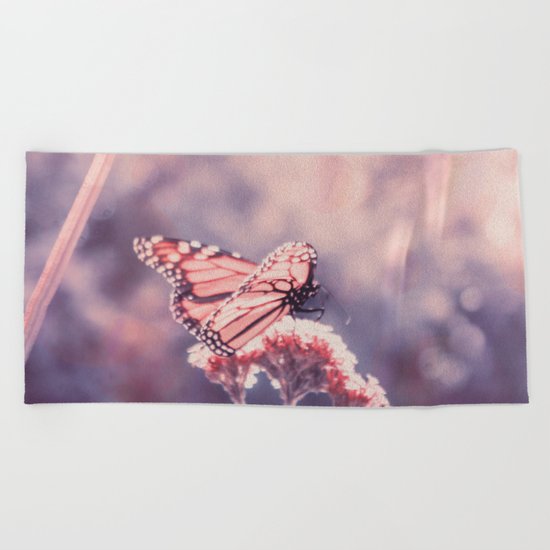 Butterfly Kisses, Dusty Purple Bokeh Background Beach Towel