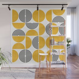 mid century modern yellow shapes pattern Wall Mural