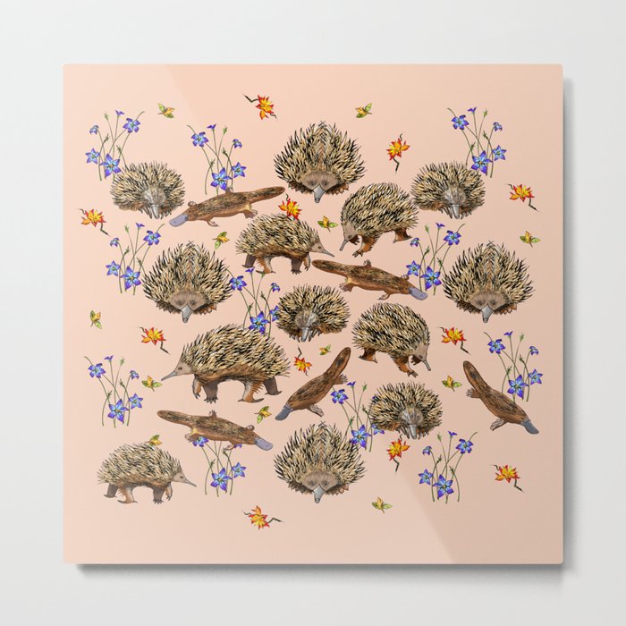 monotremes and wildflowers on apricot Metal Print