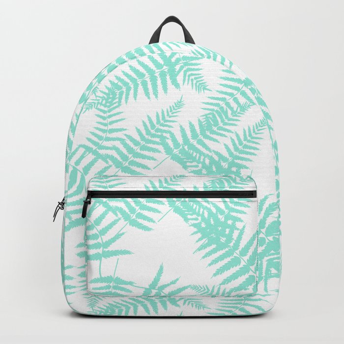 Mint Blue Silhouette Fern Leaves Pattern Backpack